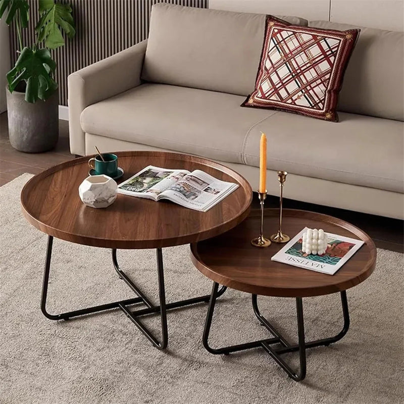 Table Basse Gigogne Ronde en Bois de Noyer - Ekvi