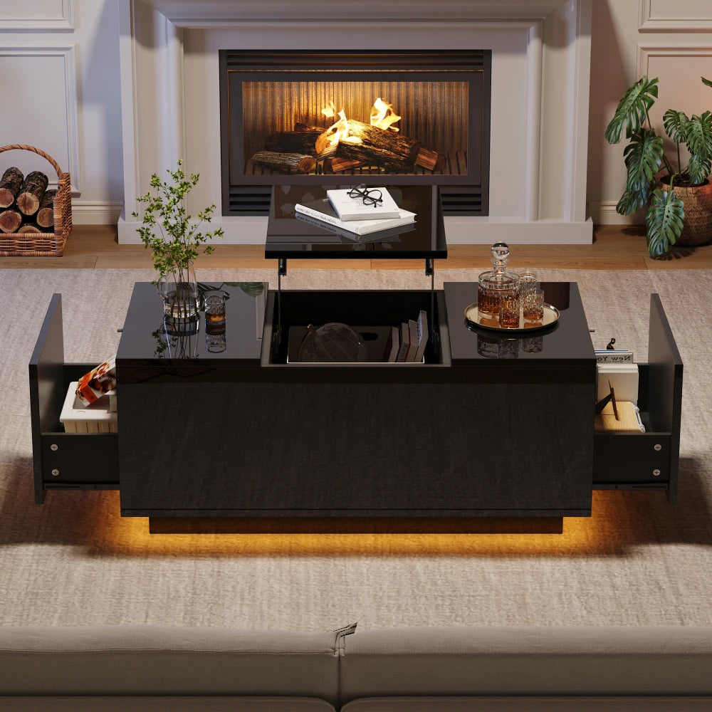 Table Basse Relevable avec LED et Plateau Ajustable - Kavon