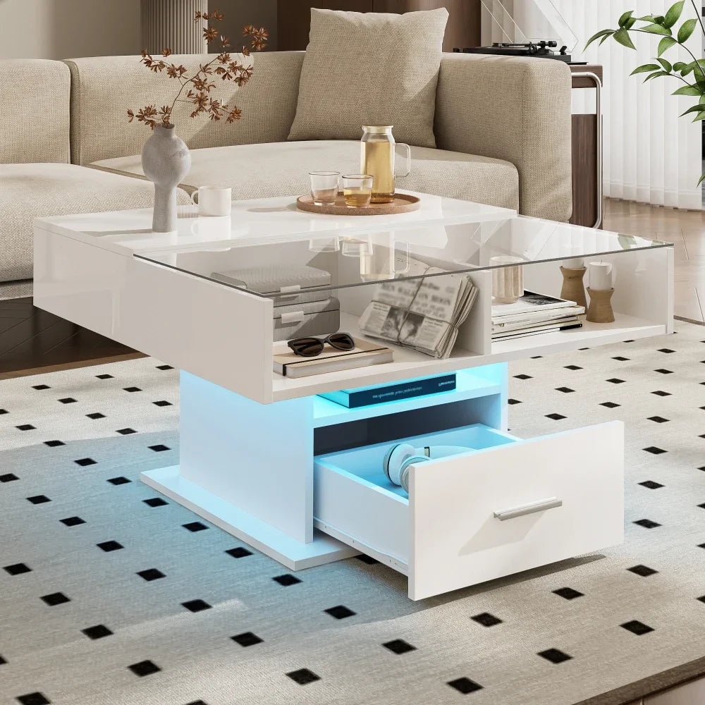 Table Basse Relevable avec LED et Rangement - Design Moderne Kestro