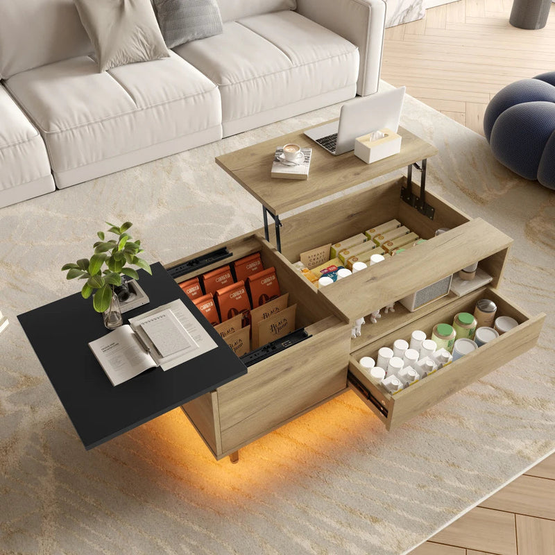 Table Basse Relevable Bois et Métal avec LED - Design Moderne Nexo