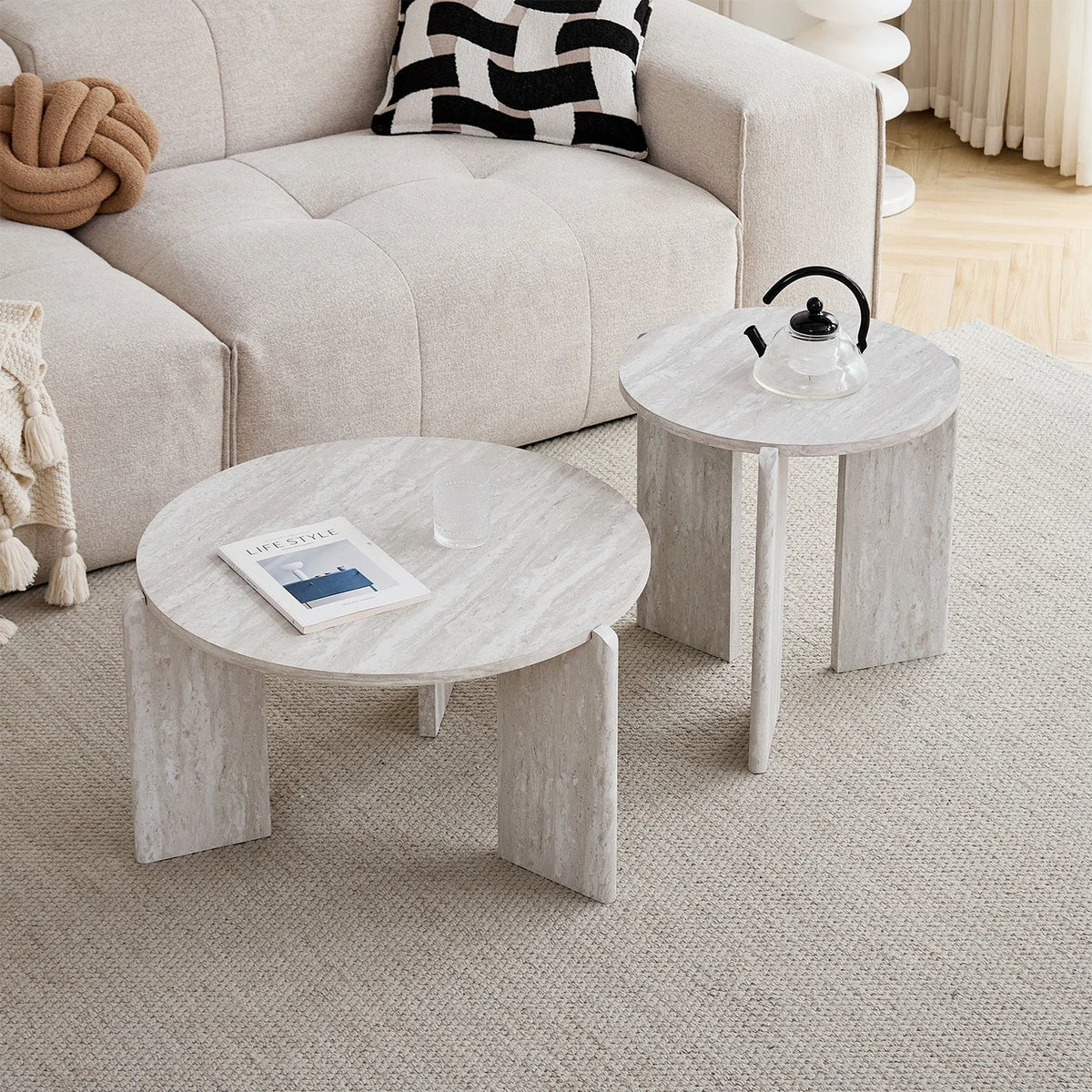 Table Basse Gigogne Ronde travertin - Design Scandinave Duo