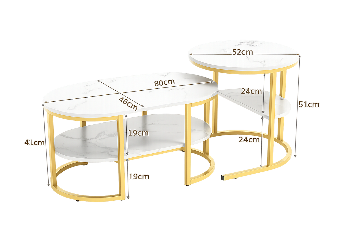 Table Basse Gigogne Marbre Structure Métal - Design Moderne Aria
