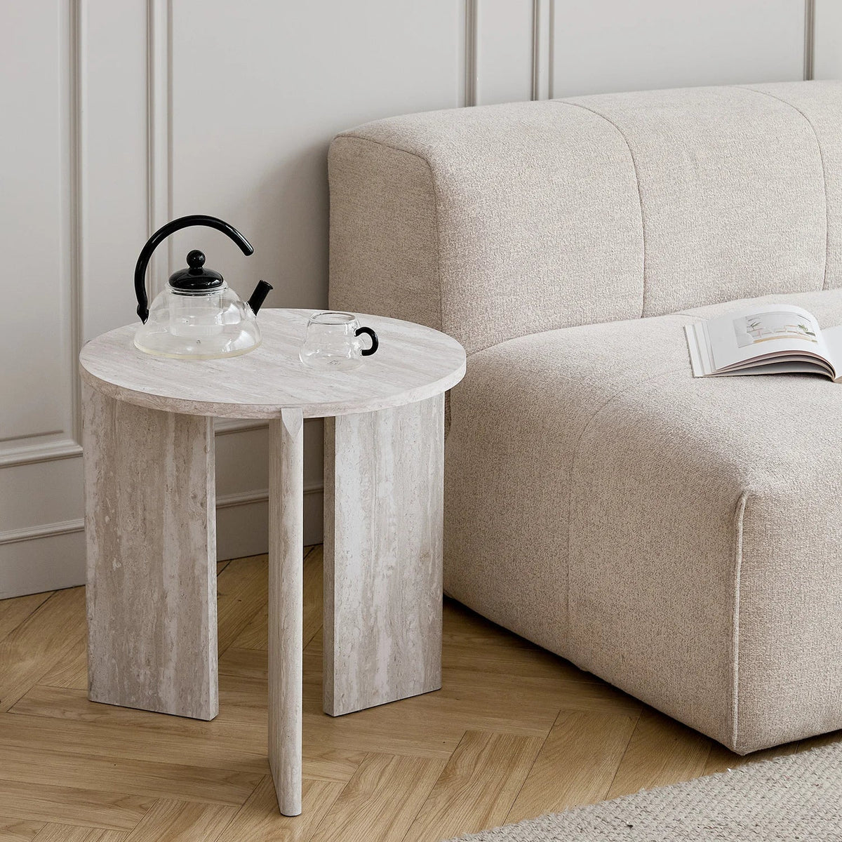 Table Basse Gigogne Ronde travertin - Design Scandinave Duo