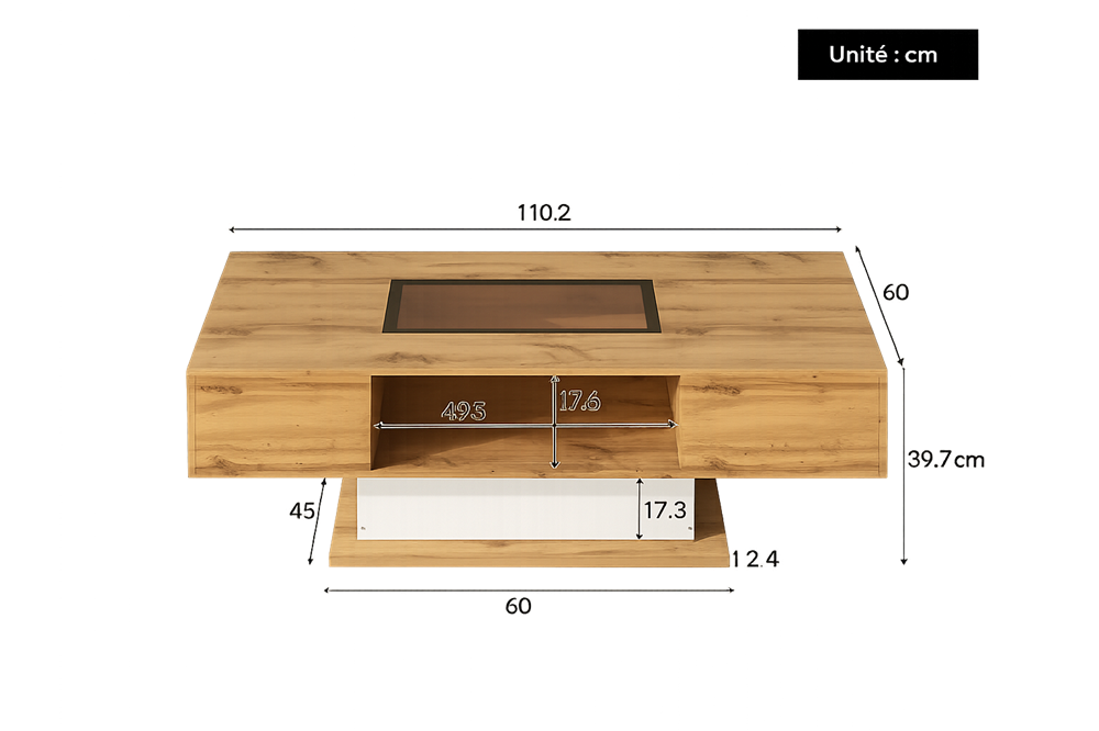 Table Basse Bois et Verre avec LED et Rangements - Design Moderne Ravel
