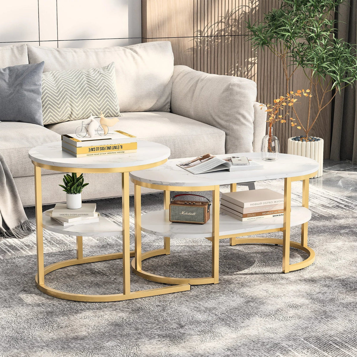 Table Basse Gigogne Marbre Structure Métal - Design Moderne Aria