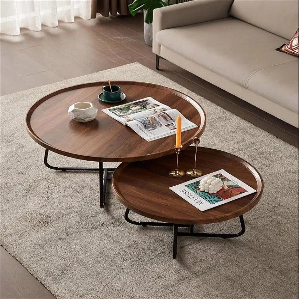Table Basse Gigogne Ronde en Bois de Noyer - Ekvi