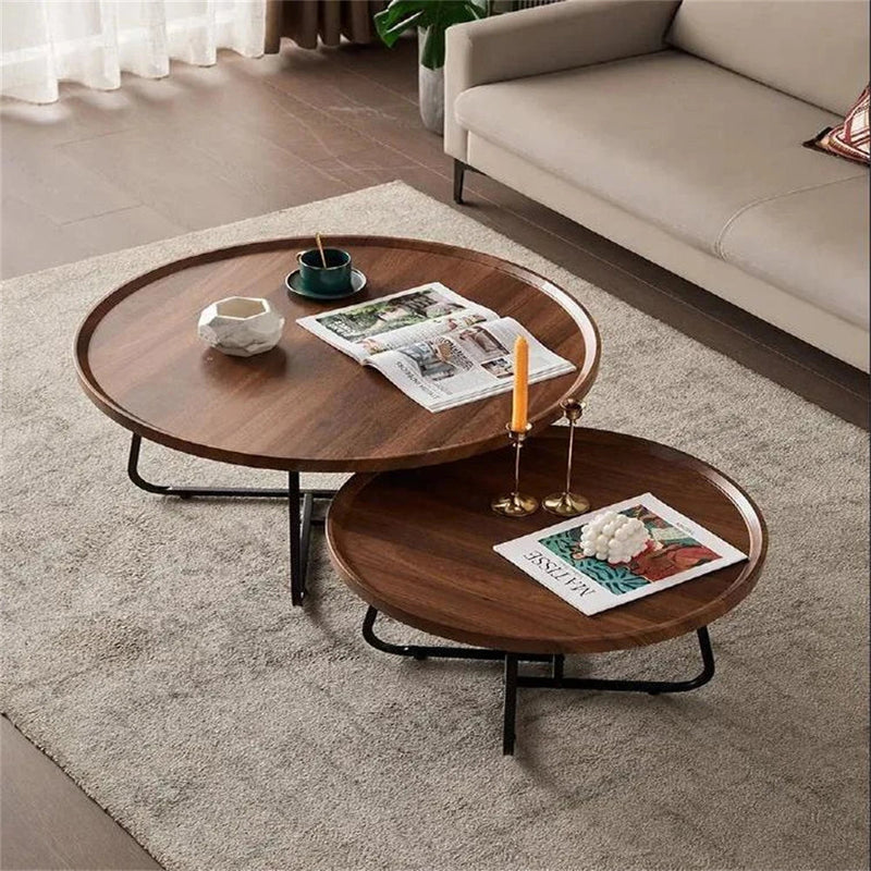 Table Basse Gigogne Ronde en Bois de Noyer - Ekvi
