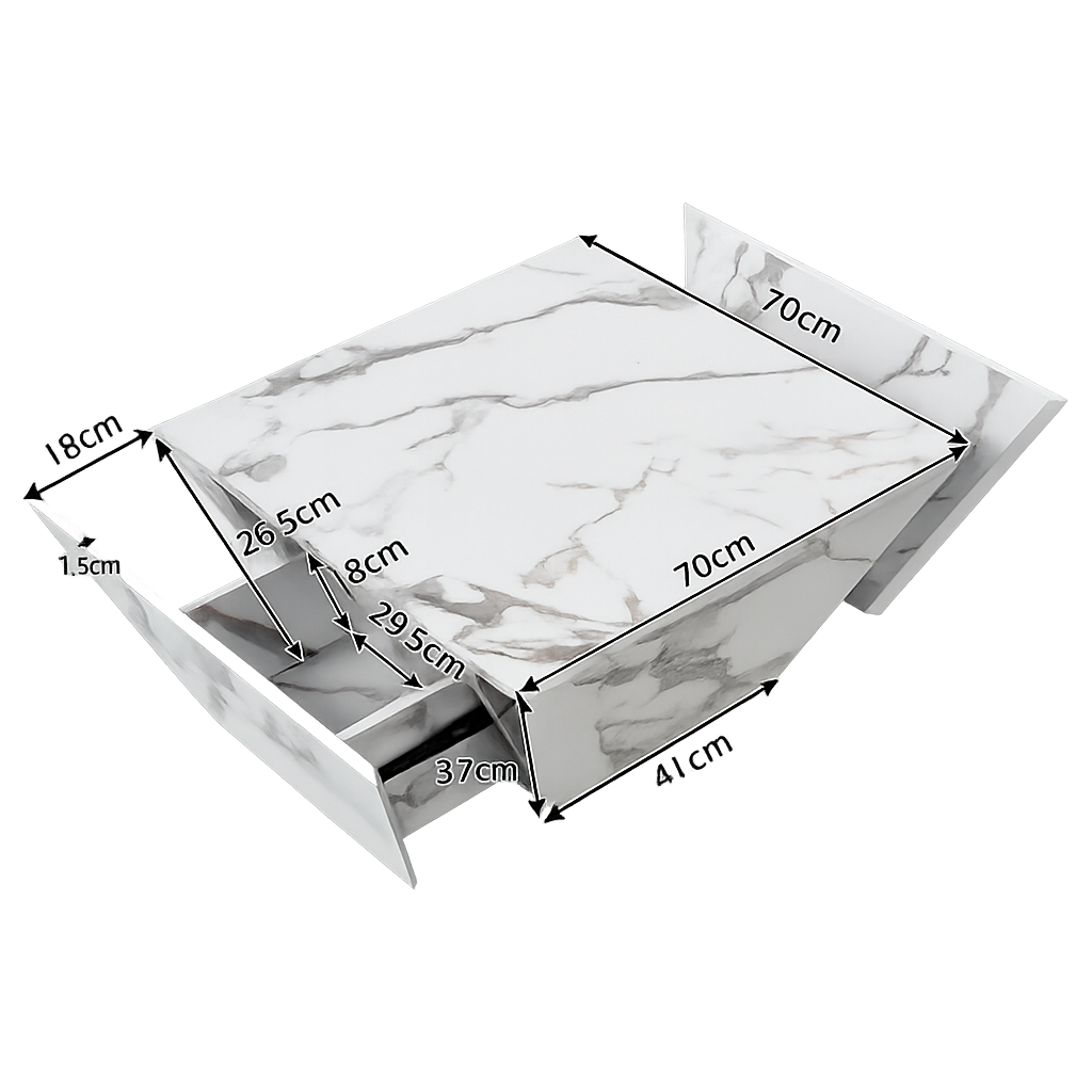 Table Basse Effet Marbre Blanche avec Tiroirs - Style Design Fera