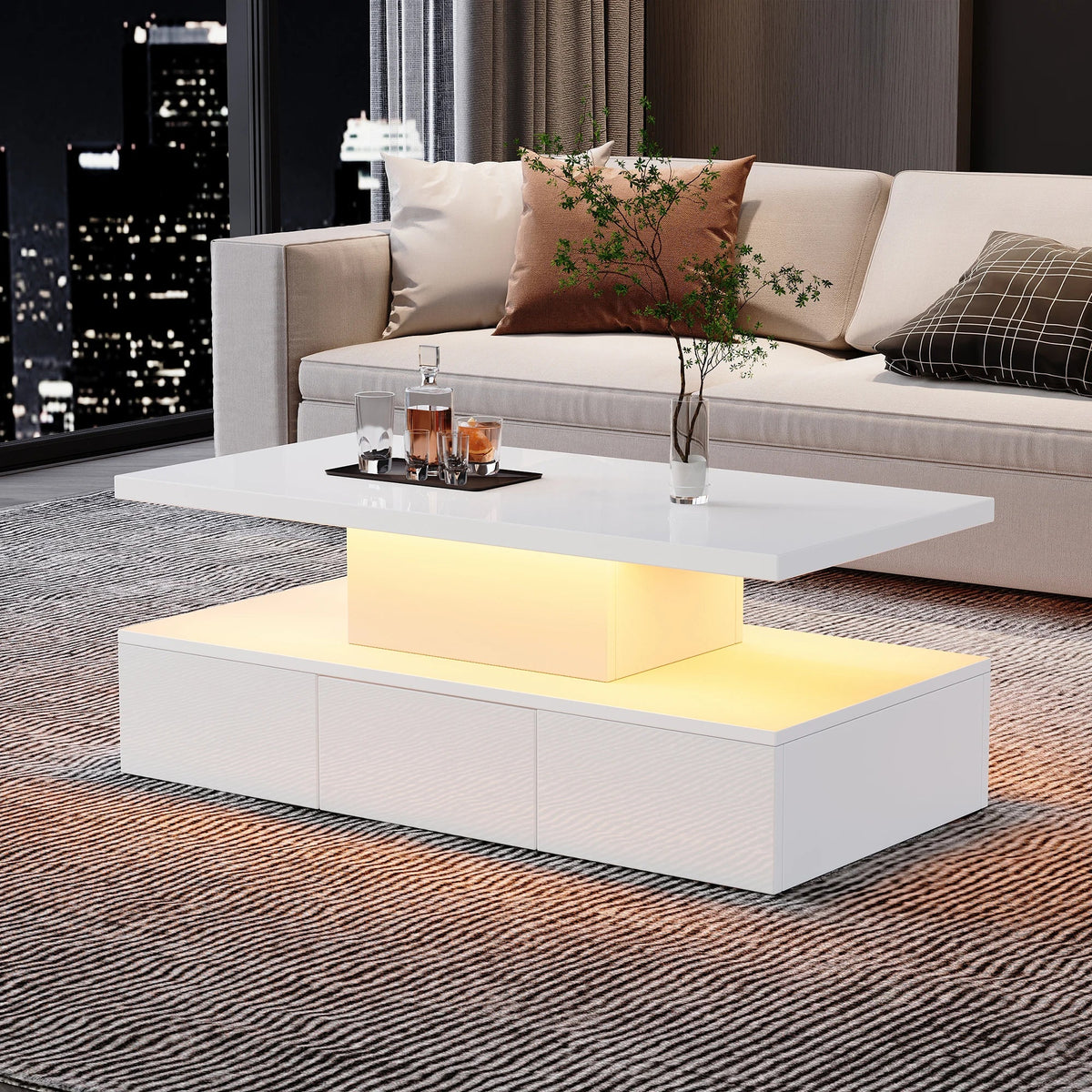 Table Basse à Double Plateau avec LED - Moderne Vifell