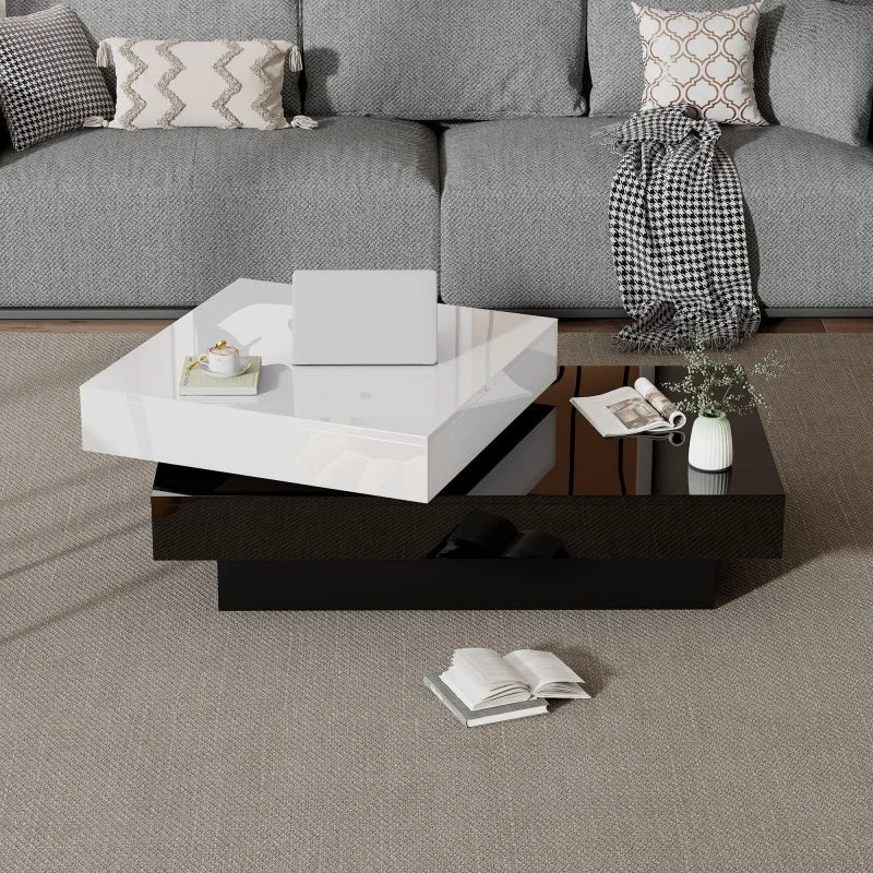Table Basse Pivotante Double Plateau - Design Moderne Rotor
