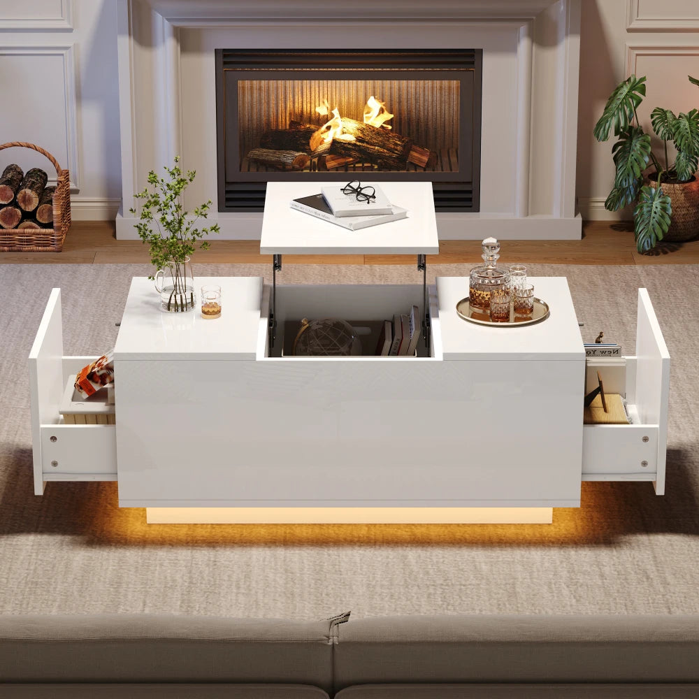 Table Basse Relevable avec LED et Plateau Ajustable - Kavon