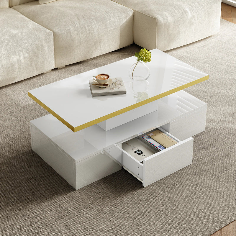 Table Basse à 2 Niveaux avec Tiroir et LED - Design Moderne Vaska