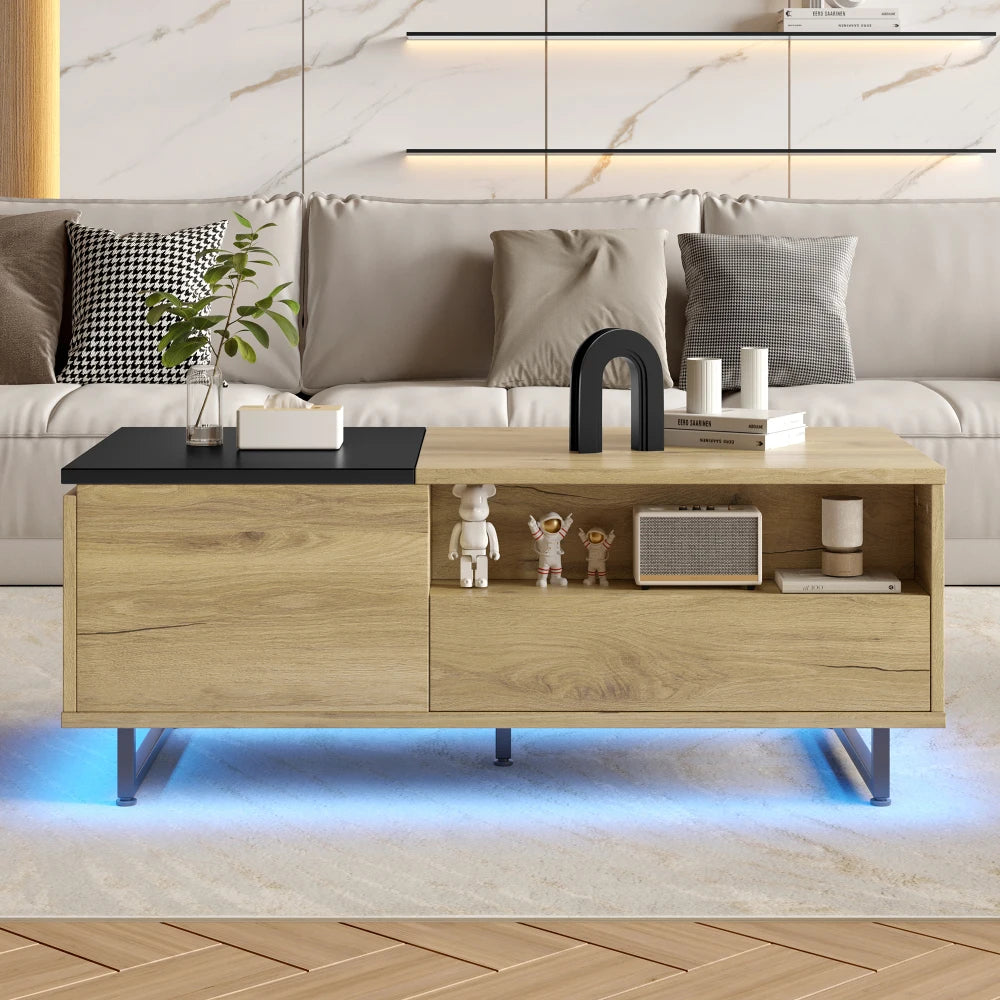 Table Basse Relevable Bois et Métal avec LED - Design Moderne Nexo