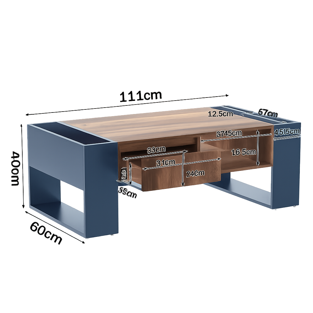 Table Basse Bois et Bleu Profond avec Rangement - Design Moderne Azuro