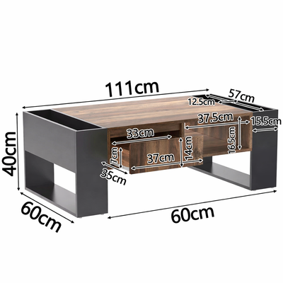 Table Basse en Bois Rectangulaire Design avec Tiroir et Rangements - Style Contemporain Trava