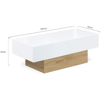 Table Basse Rectangulaire Bois et Plateau Coulissant Blanc - Design Fonctionnel Livio
