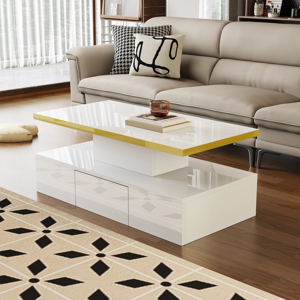 Table Basse à 2 Niveaux avec Tiroir et LED - Design Moderne Vaska