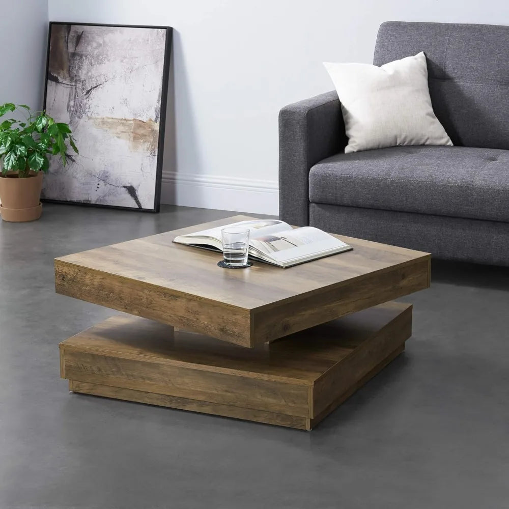 Table Basse Carrée Double Niveau Plateau Tournant Twist