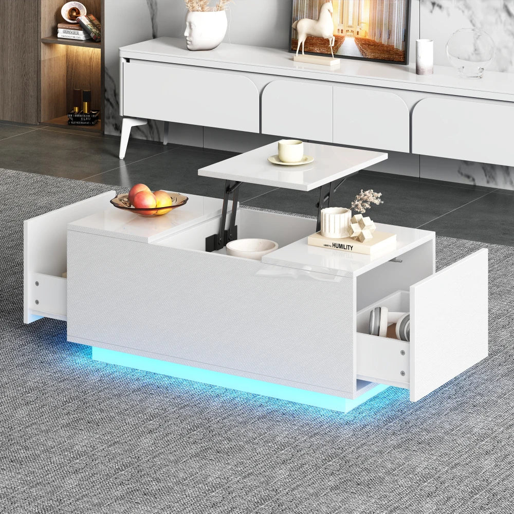 Table Basse Relevable avec LED et Plateau Ajustable - Kavon