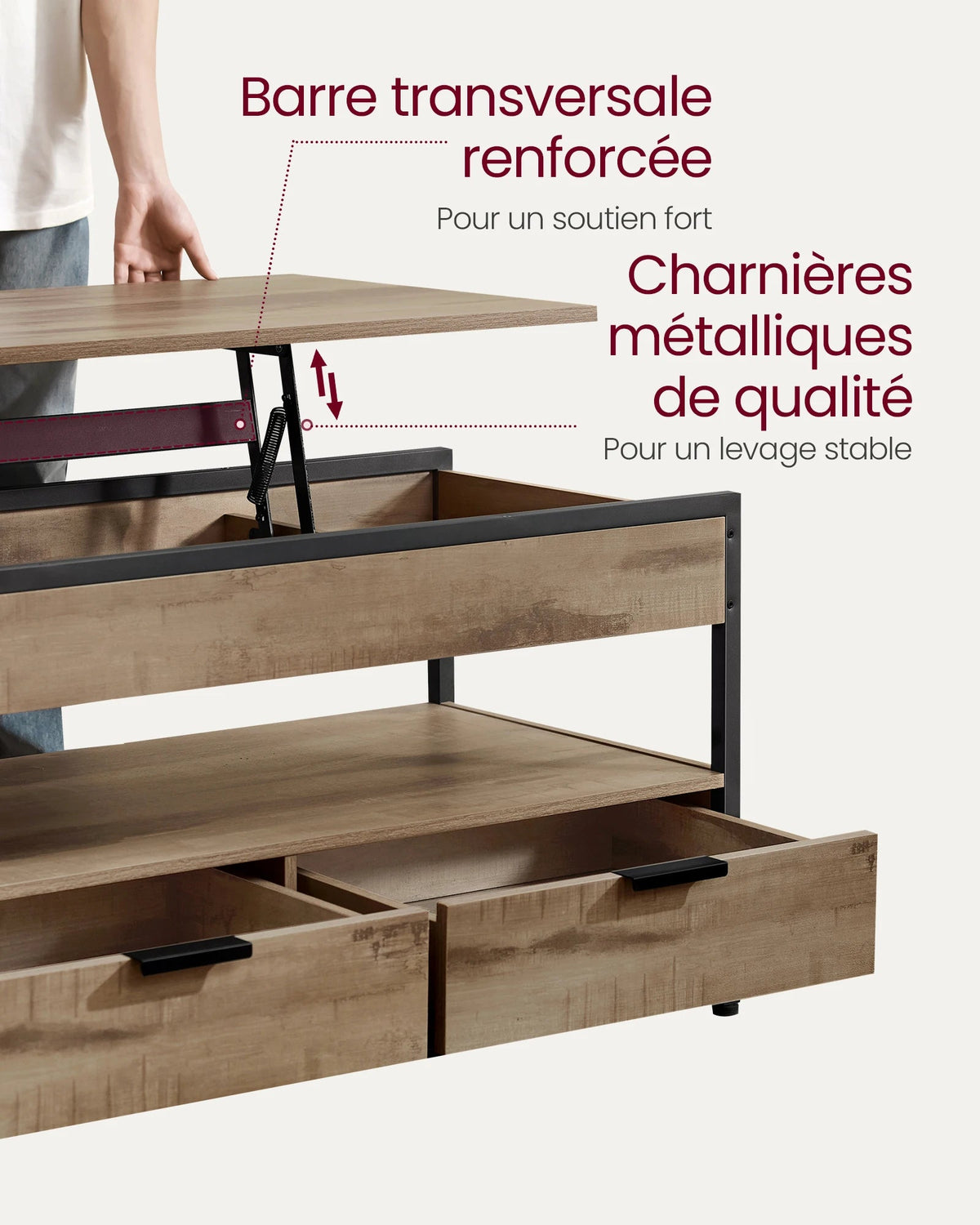 Table Basse Relevable Industrielle avec Rangement - Design Industriel Kravo