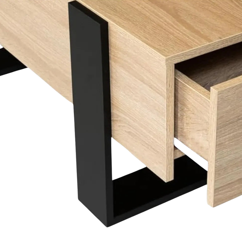 Table Basse Bois Rectangulaire avec Tiroirs - Style Industriel Loft