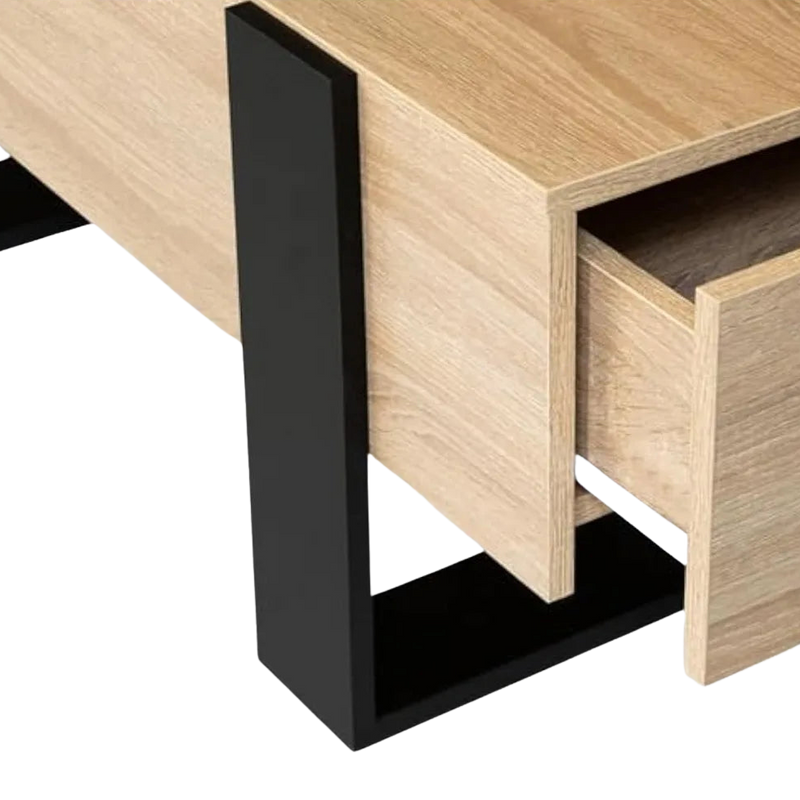 Table Basse Bois Rectangulaire avec Tiroirs - Style Industriel Loft