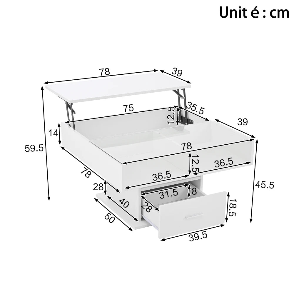 Table Basse Relevable avec LED et Rangement - Design Moderne Kestro