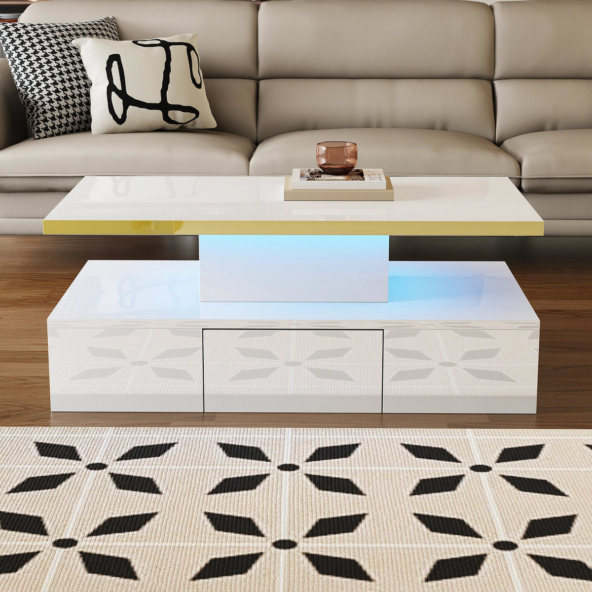 Table Basse à 2 Niveaux avec Tiroir et LED - Design Moderne Vaska