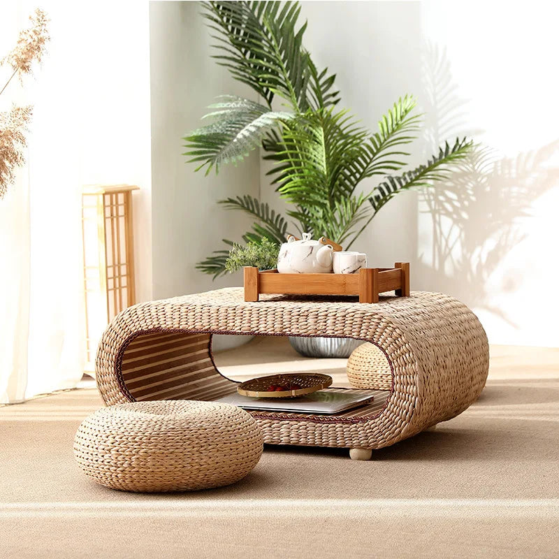 Table Basse en Rotin Naturel - Design Tressé Bahia