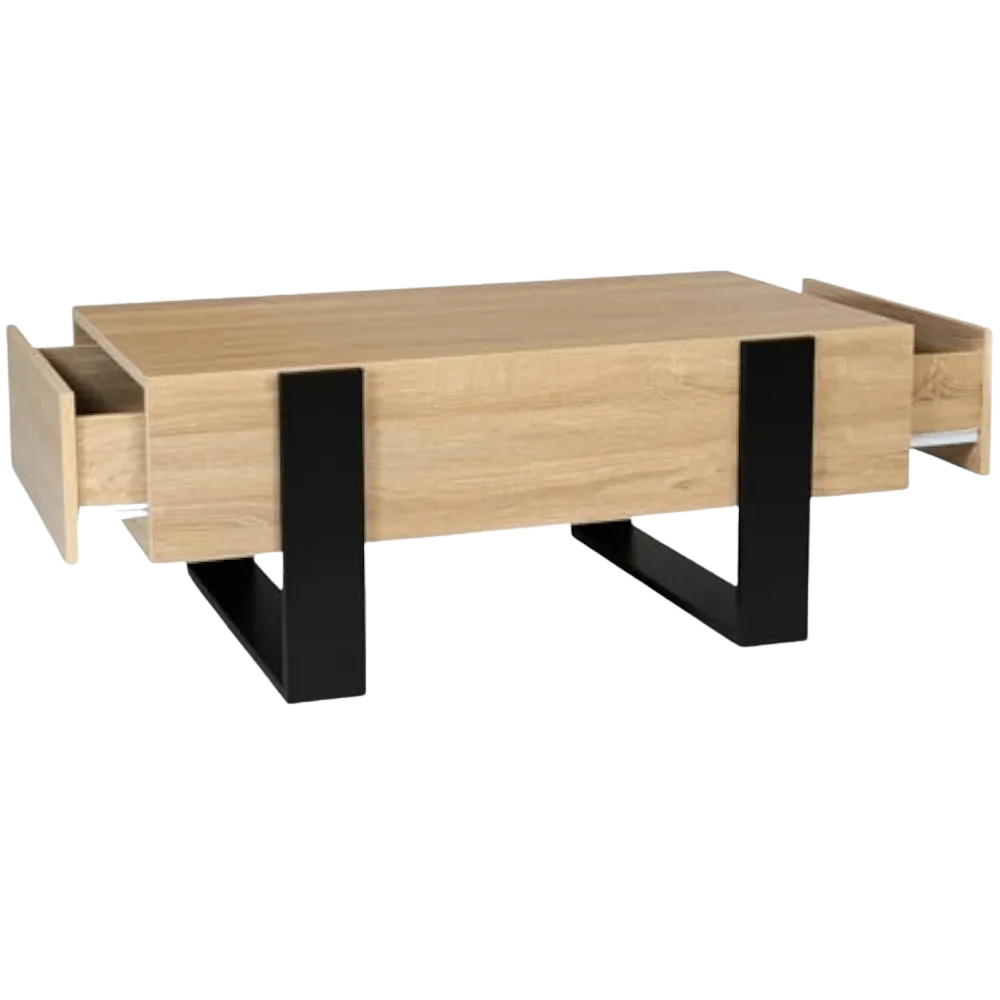 Table Basse Bois Rectangulaire avec Tiroirs - Style Industriel Loft