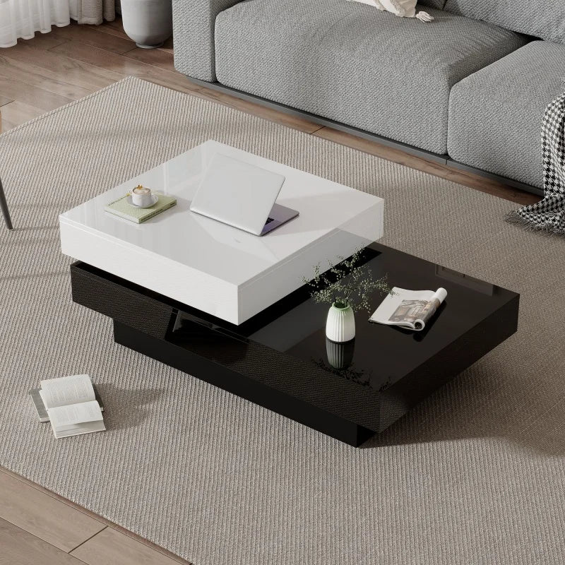 Table Basse Pivotante Double Plateau - Design Moderne Rotor