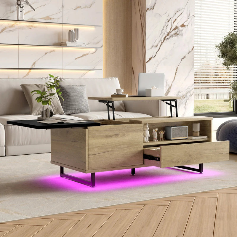 Table Basse Relevable Bois et Métal avec LED - Design Moderne Nexo