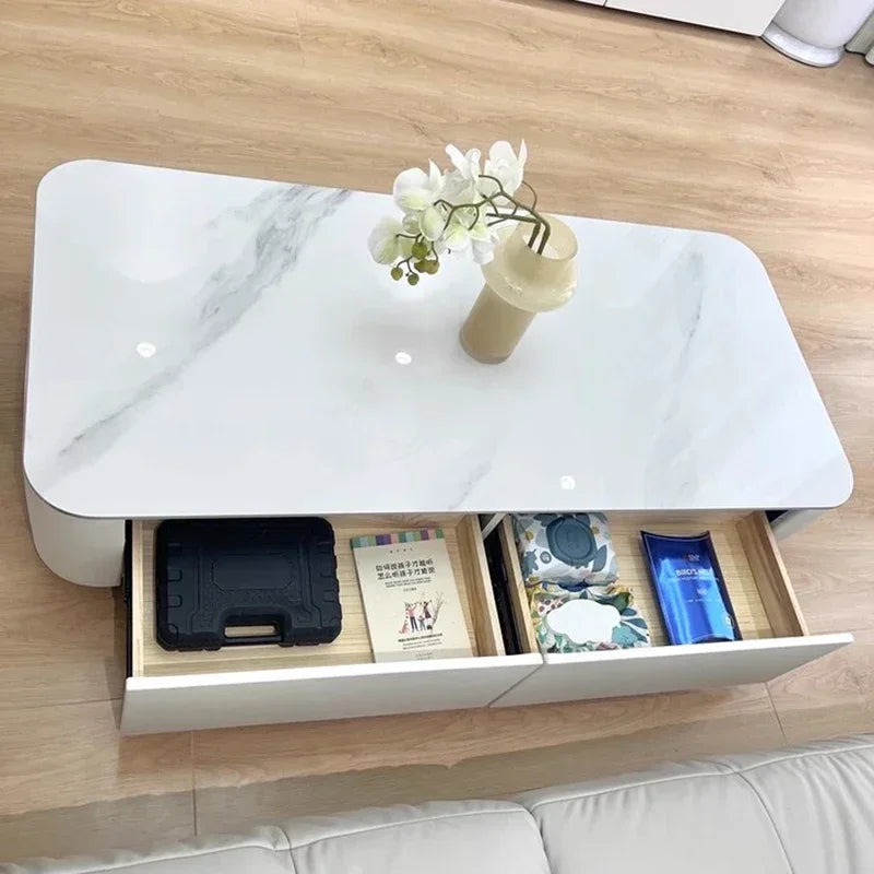 Table Basse Design Effet Marbre avec Rangements - Style Contemporain Solvia