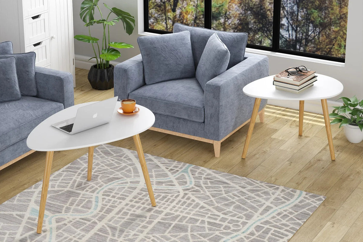 Table Basse Gigogne Ovale Blanche et Bois - Design Scandinave Ombra