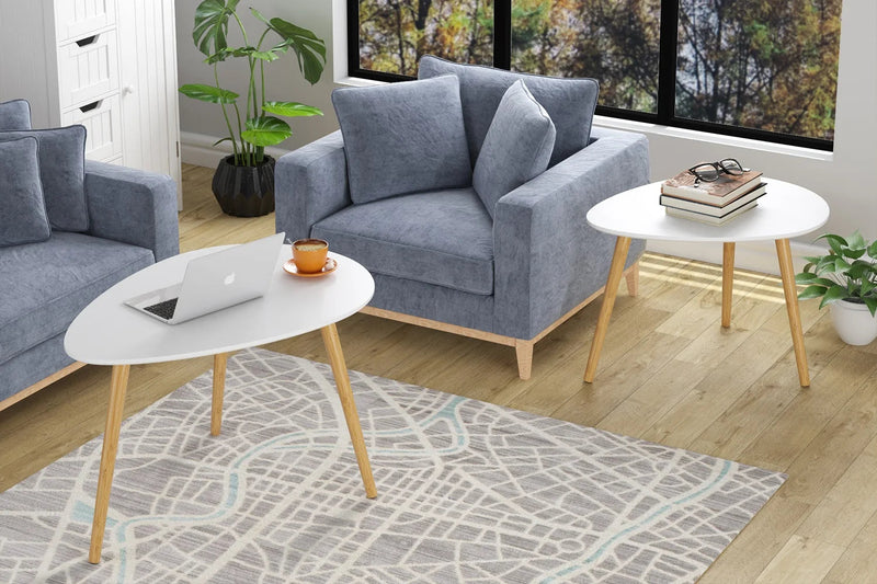 Table Basse Gigogne Ovale Blanche et Bois - Design Scandinave Ombra