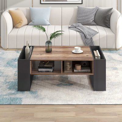 Table Basse en Bois Rectangulaire Design avec Tiroir et Rangements - Style Contemporain Trava