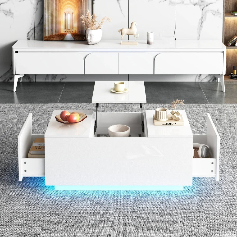 Table Basse Relevable avec LED et Plateau Ajustable - Kavon