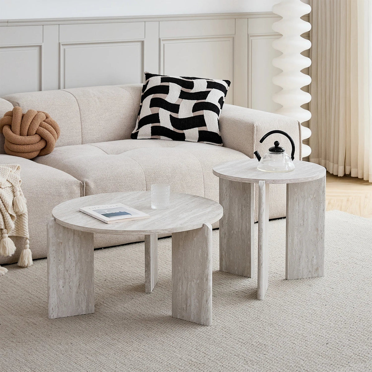 Table Basse Gigogne Ronde travertin - Design Scandinave Duo