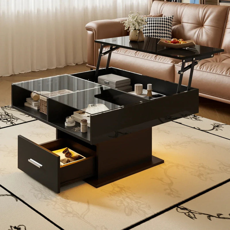 Table Basse Relevable avec LED et Rangement - Design Moderne Kestro