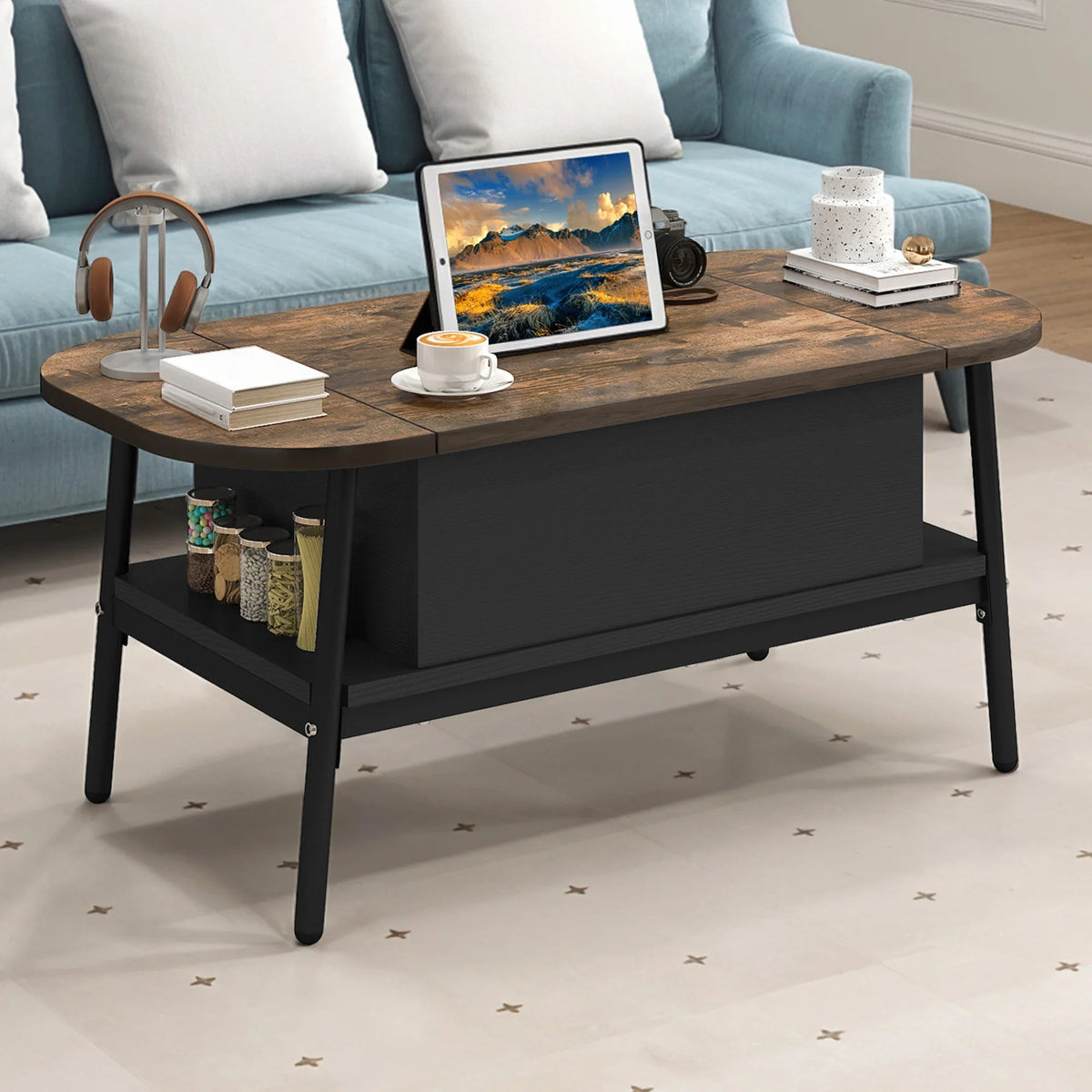 Table Basse Organique Relevable avec Rangement - Velin