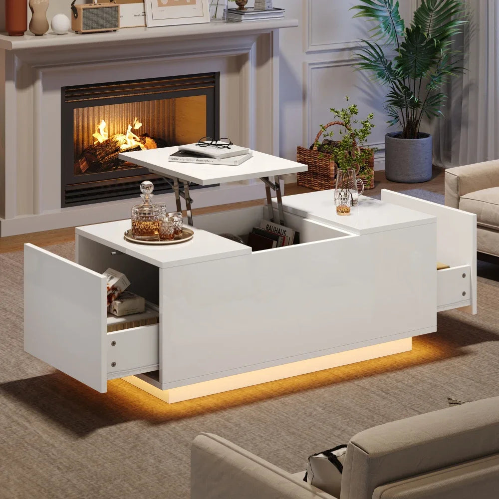 Table Basse Relevable avec LED et Plateau Ajustable - Kavon
