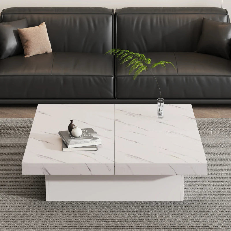 Table Basse Carrée avec Tiroirs et Plateau Coulissant - Sarko