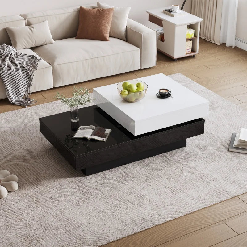 Table Basse Pivotante Double Plateau - Design Moderne Rotor