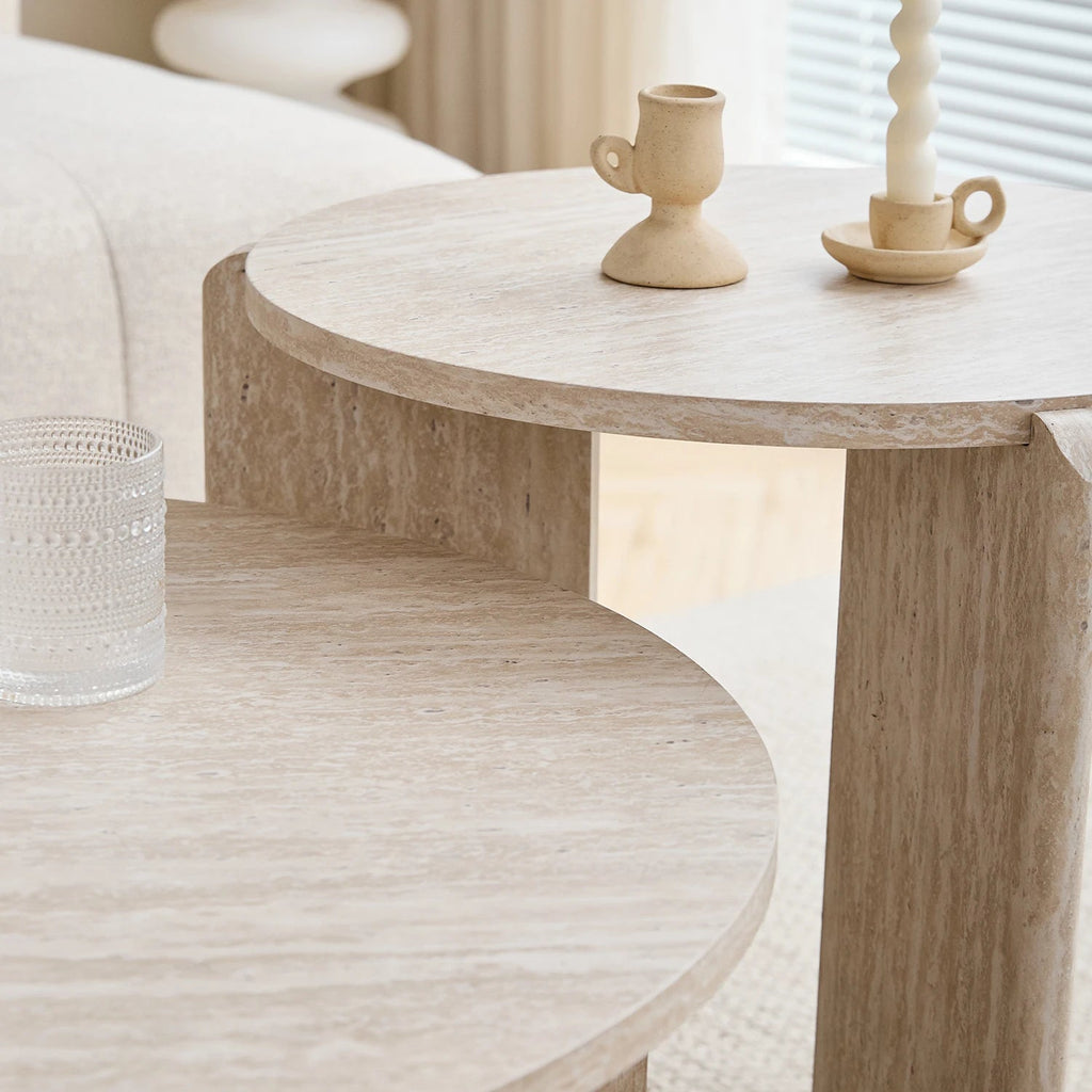 Table Basse Gigogne Ronde travertin - Design Scandinave Duo
