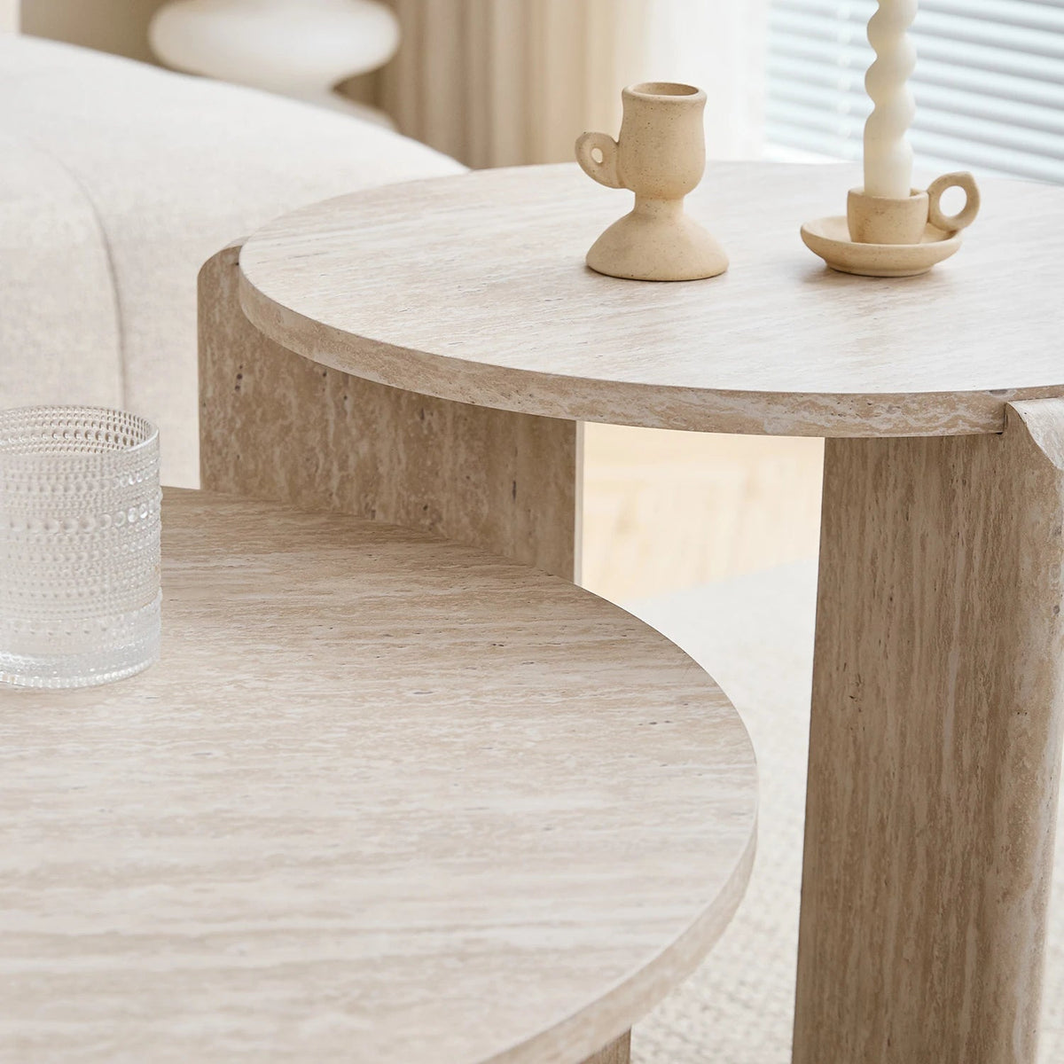 Table Basse Gigogne Ronde travertin - Design Scandinave Duo