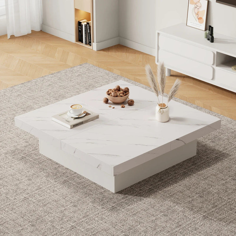 Table Basse Carrée avec Tiroirs et Plateau Coulissant - Sarko