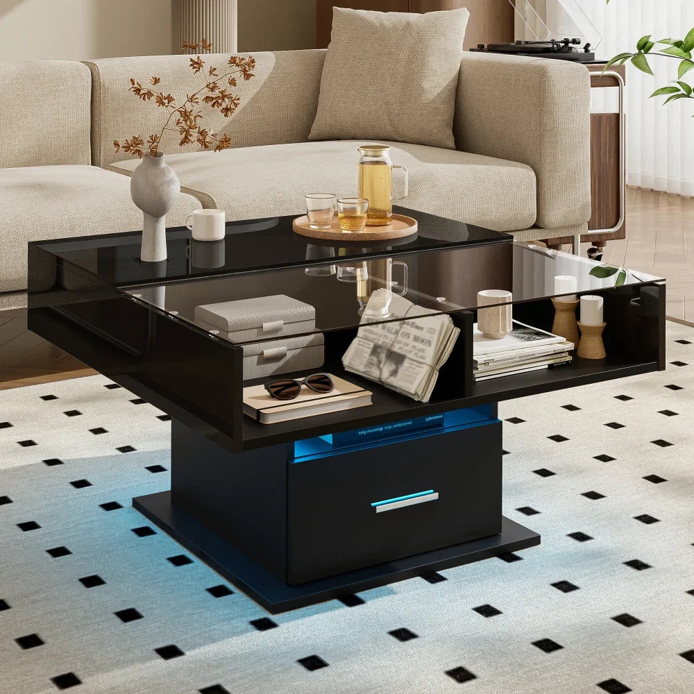Table Basse Relevable avec LED et Rangement - Design Moderne Kestro