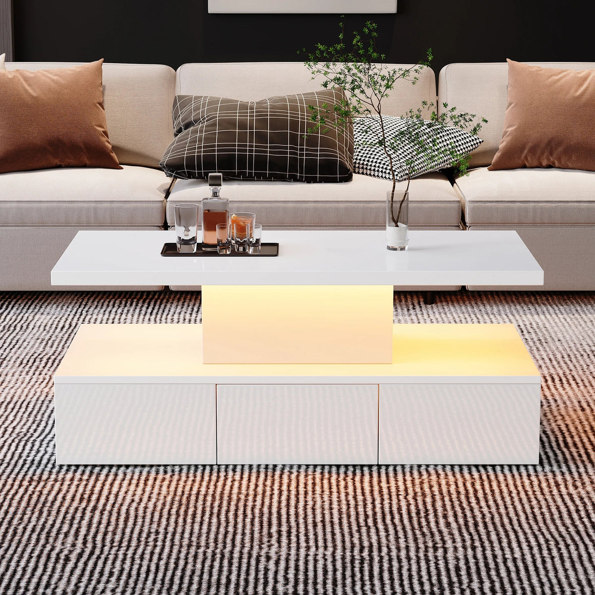 Table Basse à Double Plateau avec LED - Moderne Vifell