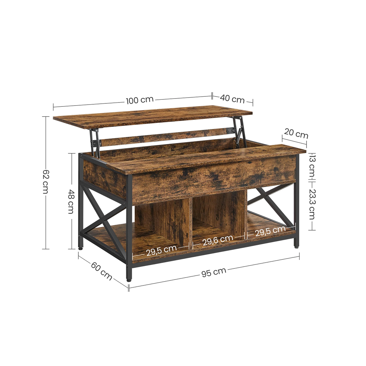 Table Basse Relevable Bois et Métal avec Rangement - Design Moderne Torvik