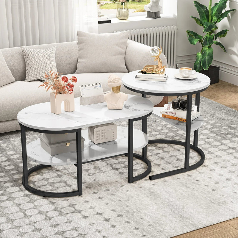 Table Basse Gigogne Marbre Structure Métal - Design Moderne Aria